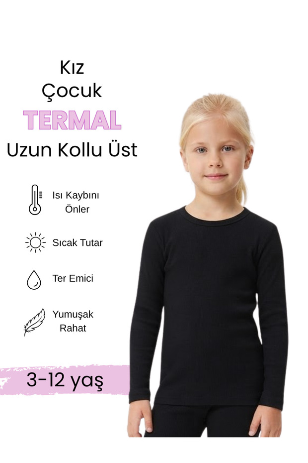 Girl's Long Sleeve Black Thermal Underwear / Undershirt / Bodysuit