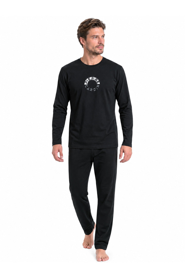 Men's Circular Print Detailed Long Sleeve Pajama Set