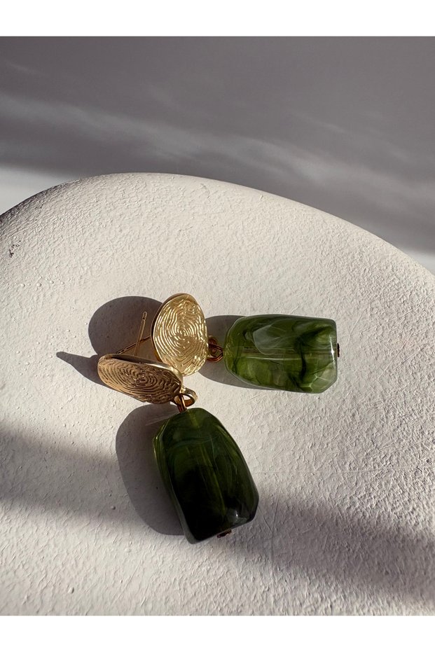 Gold Color Green Dangle Earrings (4 cm)