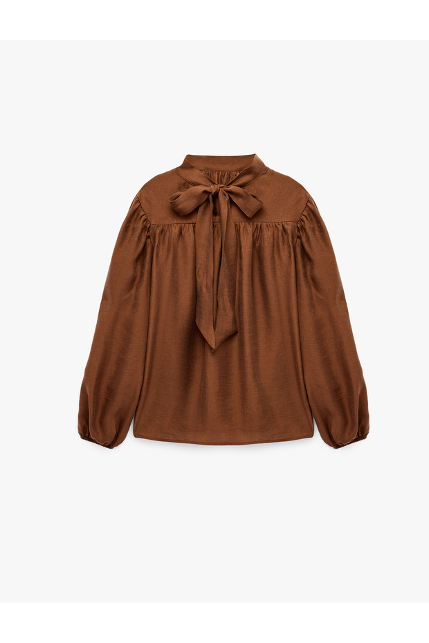 Long Sleeve Tie-Up Stand Collar Oversized Blouse