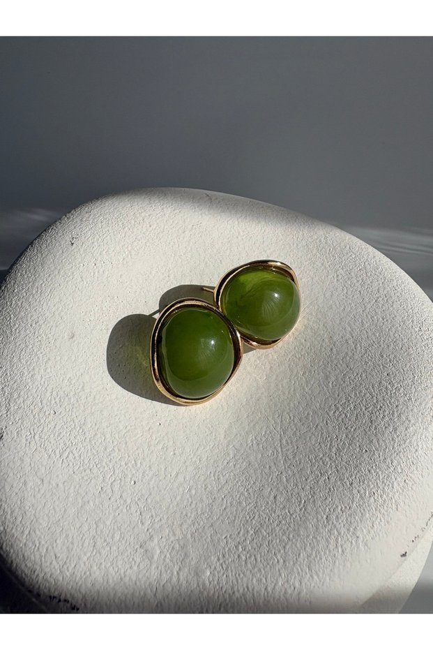 Gold Color Green Earrings (2.5 cm)