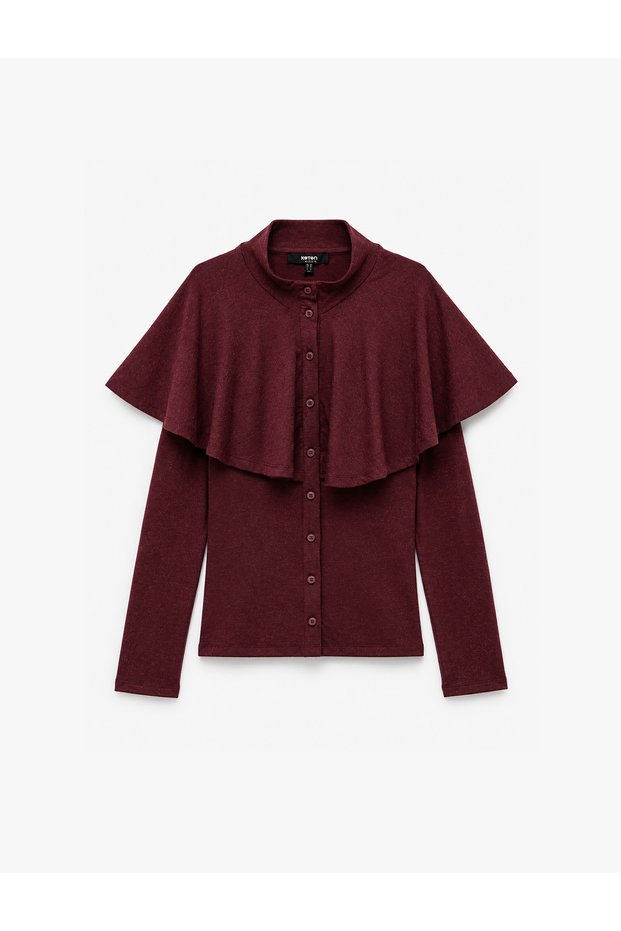 Buttoned Slim Fit Long Sleeve High Neck Cape Cardigan