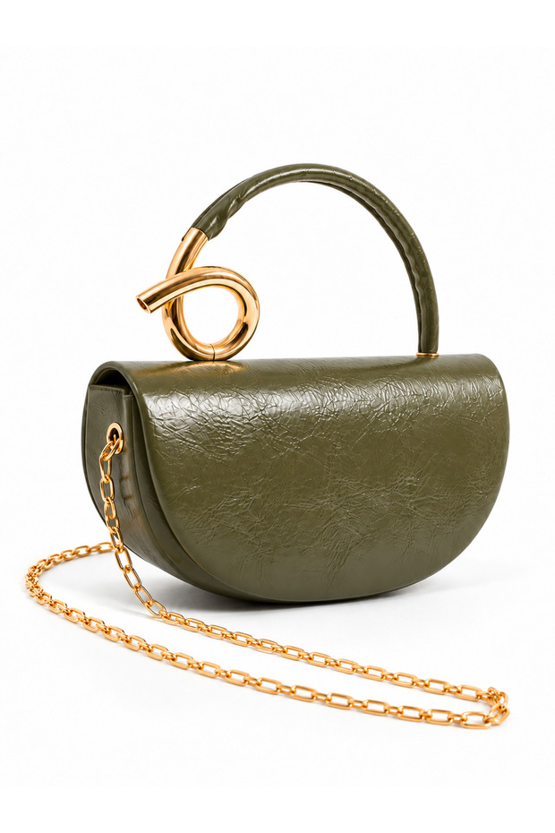 Khaki Women's Hand and Shoulder Bag with Stylish Gold Accessories