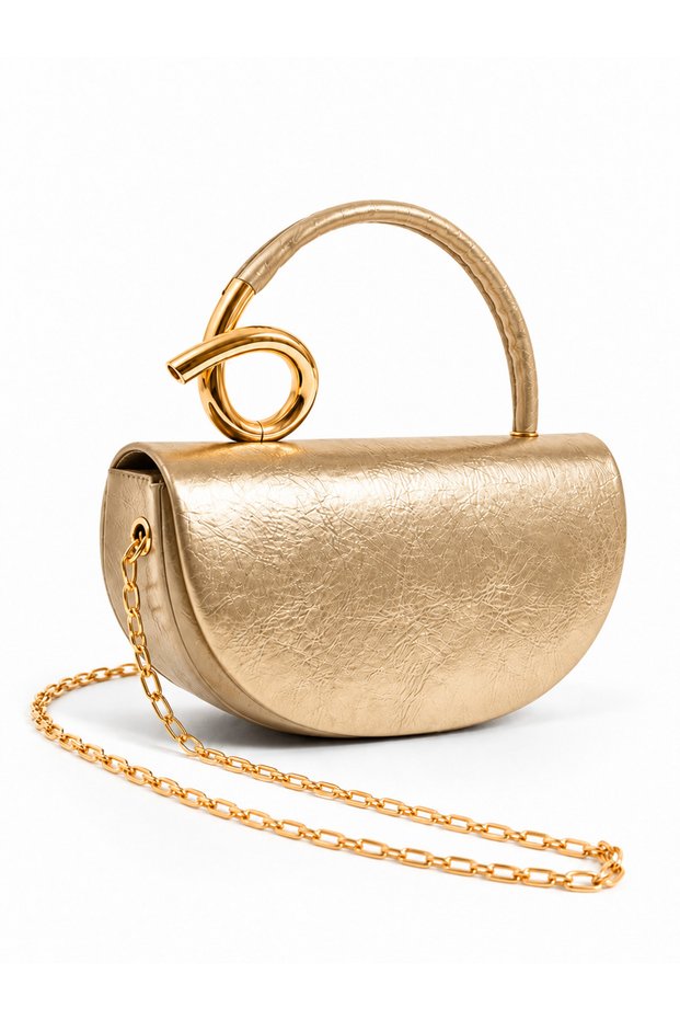 Gold Women's Hand and Shoulder Bag with Stylish Gold Accessories