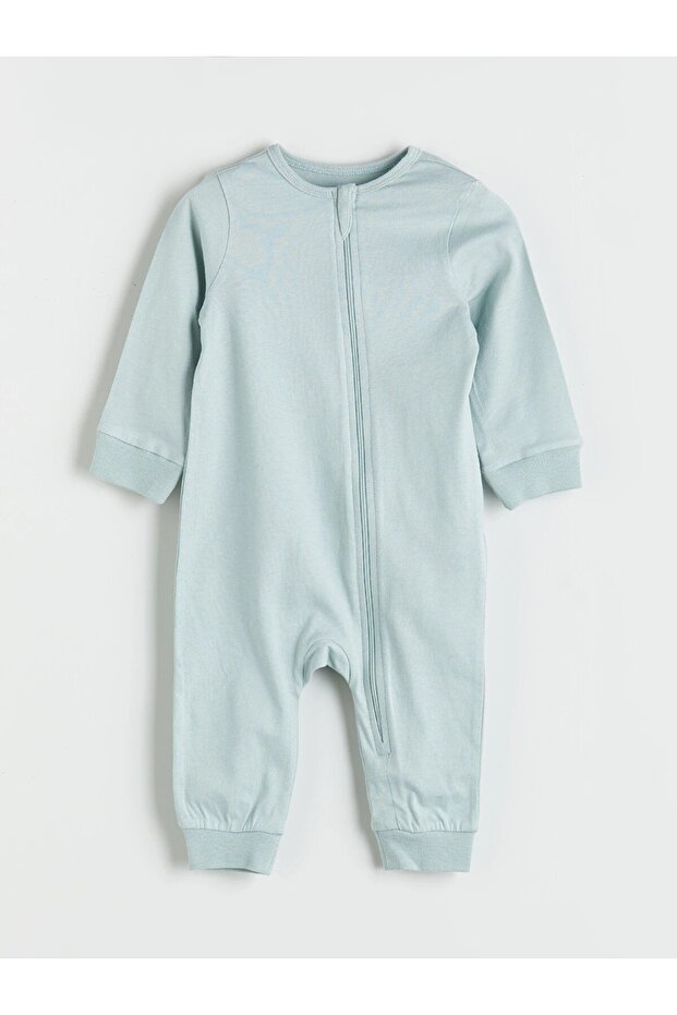 Lcw Baby Green Crew Neck Basic Zippered Baby Boy Jumpsuit