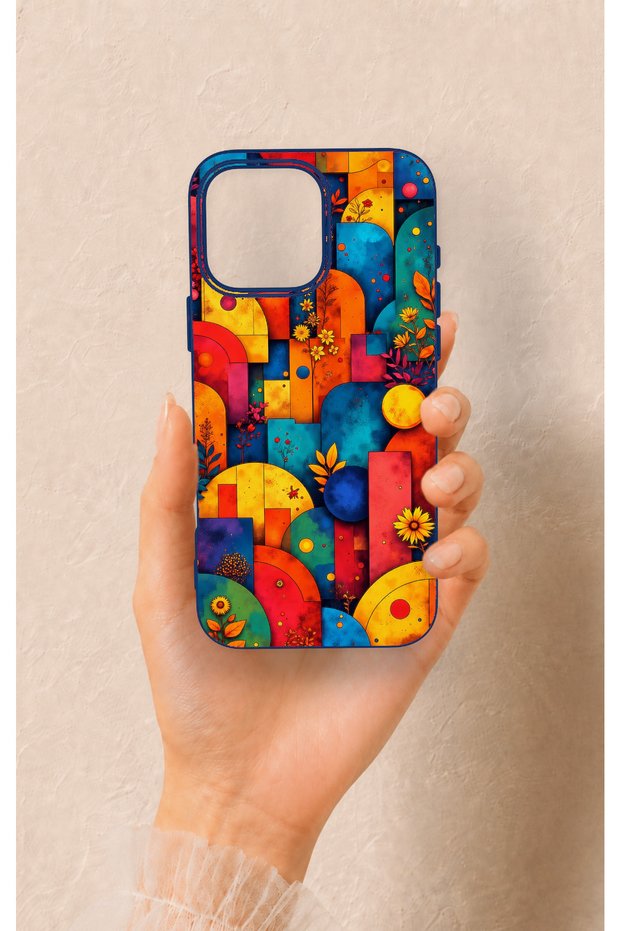 iPhone 16 Pro Max Compatible Colorful Geometric Floral Pattern Silicone Case