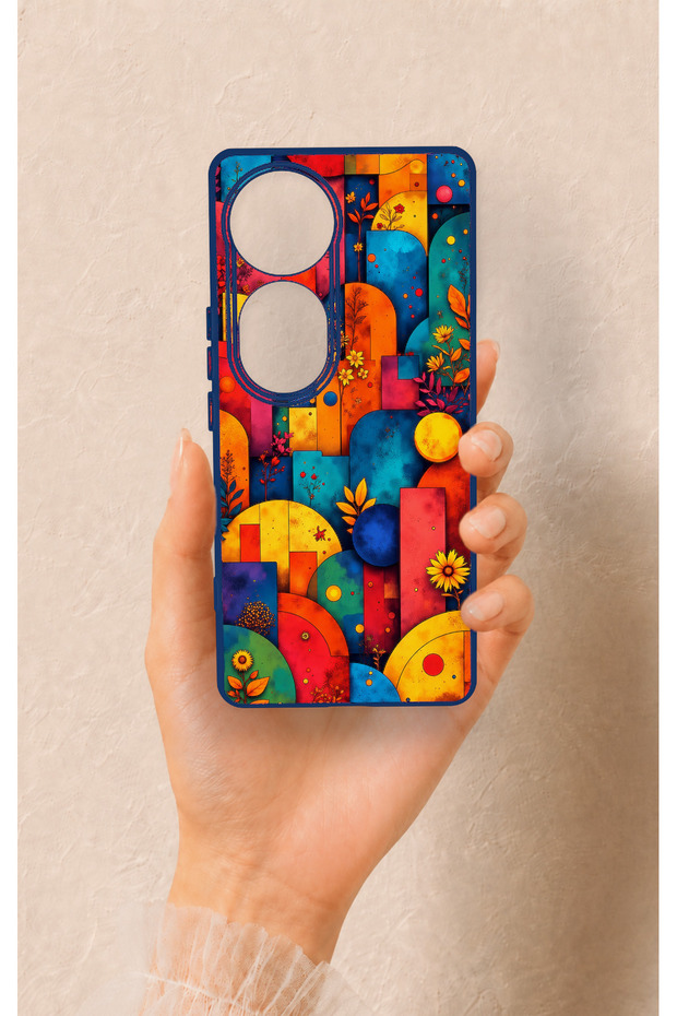 Vivo V40 Compatible Colorful Geometric Floral Pattern Silicone Case