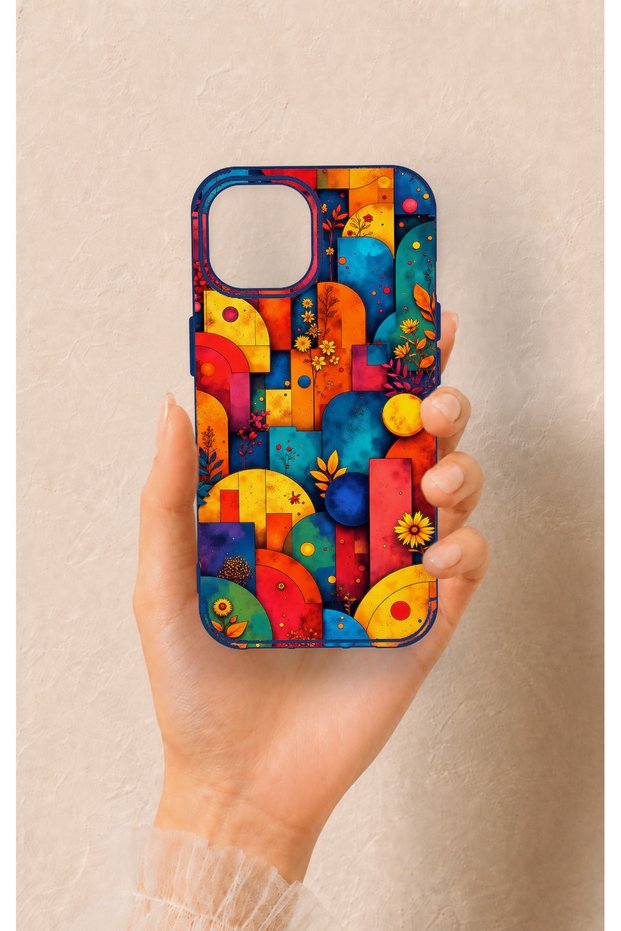 iPhone 15 Compatible Colorful Geometric Floral Pattern Silicone Case