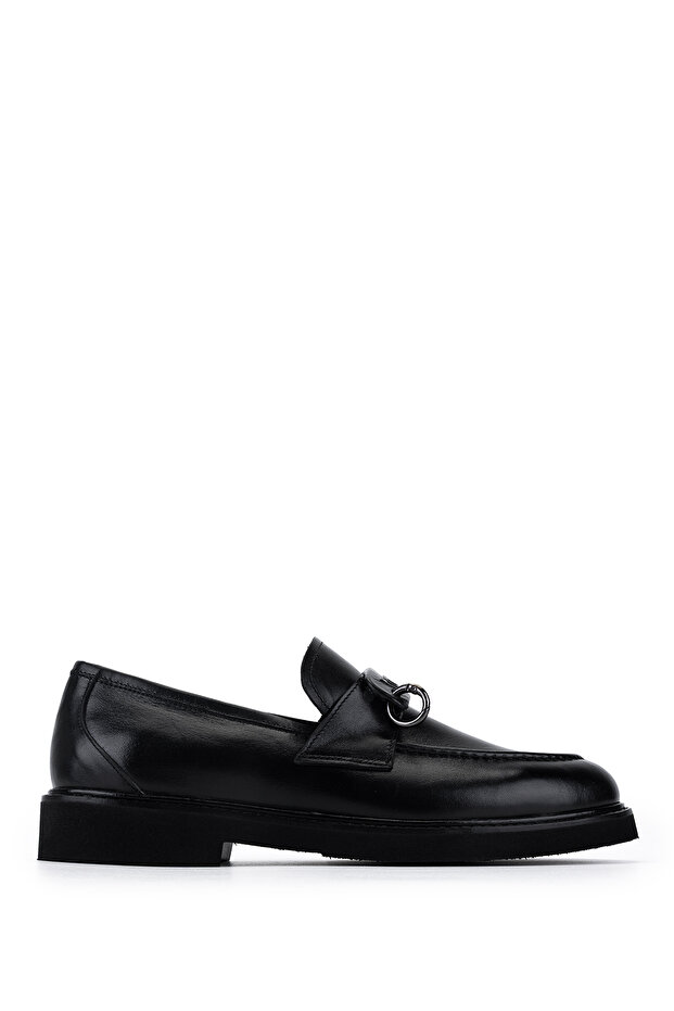 Women's Genuine Leather Black Loafer Shoes