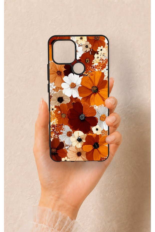 Oppo A15 Compatible Autumn Tone Floral Pattern Silicone Case