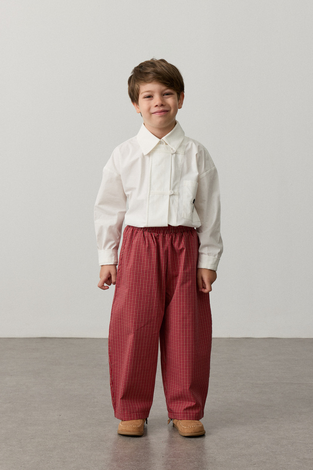 Plaid Barrel Trousers Red
