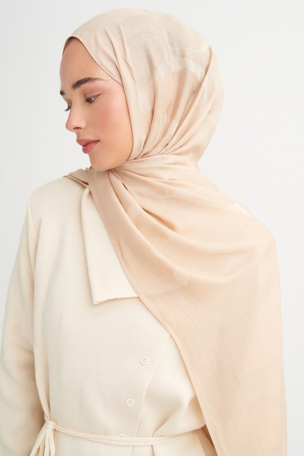 Icon Pattern Tencel Wool Viscose Shawl Dark Beige