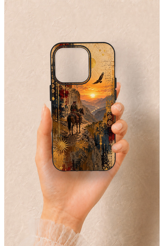 iPhone 15 Pro Compatible Steppe Traveler Patterned Silicone Case