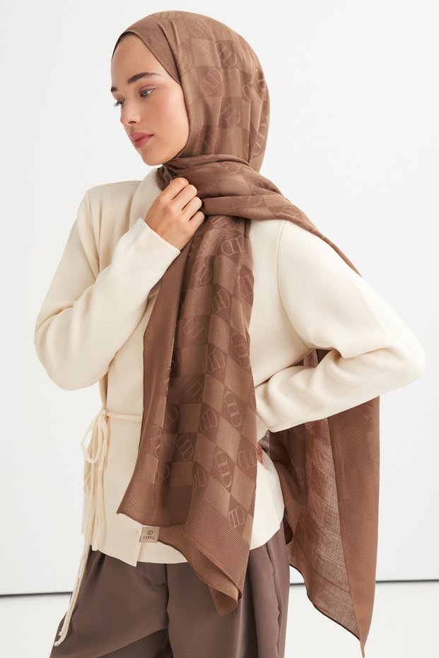 Elite Pattern Tencel Wool Viscose Shawl Soft Brown