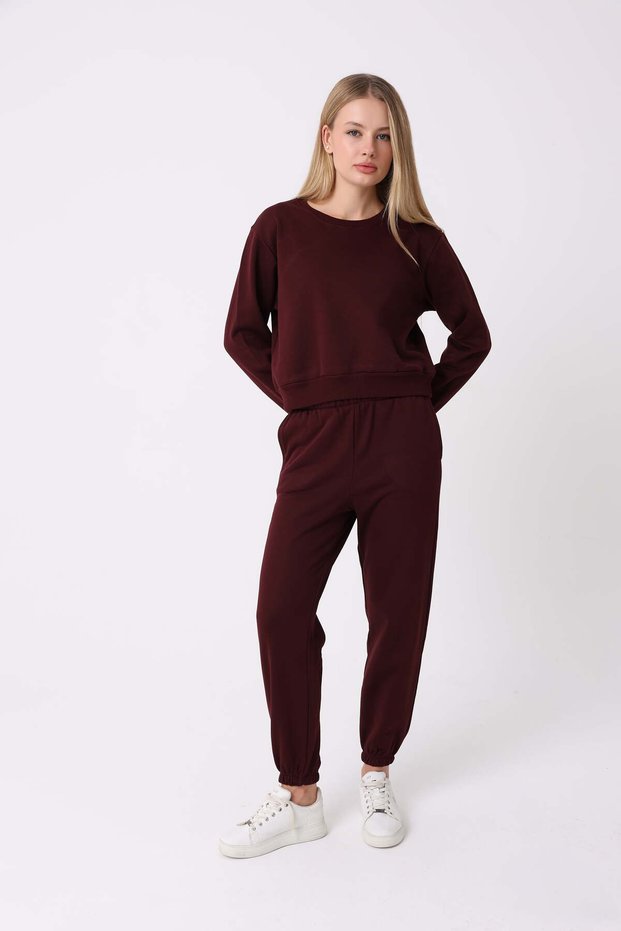 Women's Crew Neck Basic Ribbed Tracksuit Set