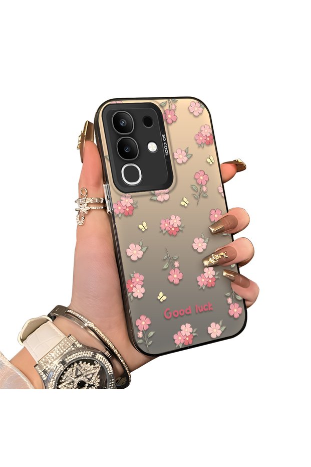 Vivo Y29 Compatible Silicone Edge Hard Back Case Floral Pattern Couple Phone Case