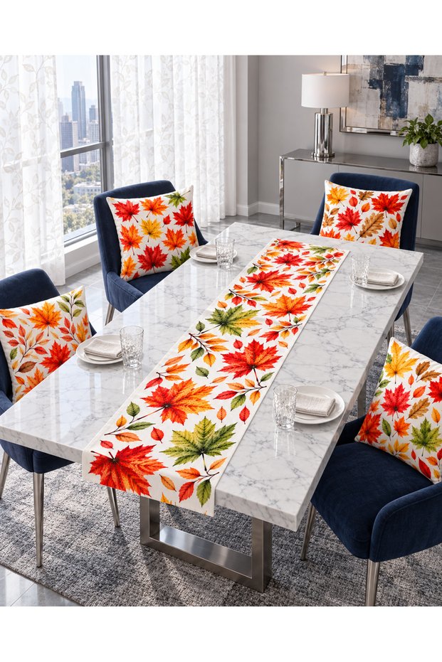 Colorful Maple Leaf Autumn 4-Piece Throw Pillow Cover Runner Set