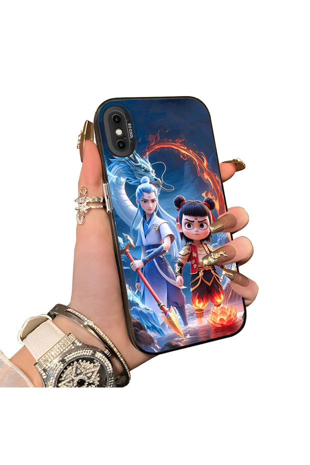حافظة هاتف من السيليكون متوافقة مع هاتف iPhone XS، حافظة خلفية صلبة من السيليكون بنمط Nezha للأزواج