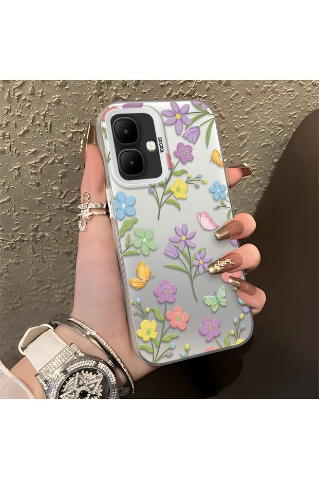 Infinix Smart 10 Compatible Colorful Flower and Butterfly Case, Shock Absorbing Structure, Matte Texture