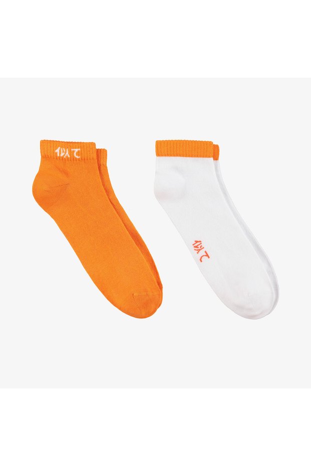 United4 Unisex White - Orange 2-Pair Bootie Socks