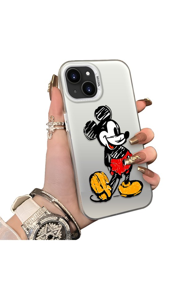 iPhone 14 Plus Compatible Silicone Edge Hard Back Case Mickey Pattern Loving Couple Phone Case