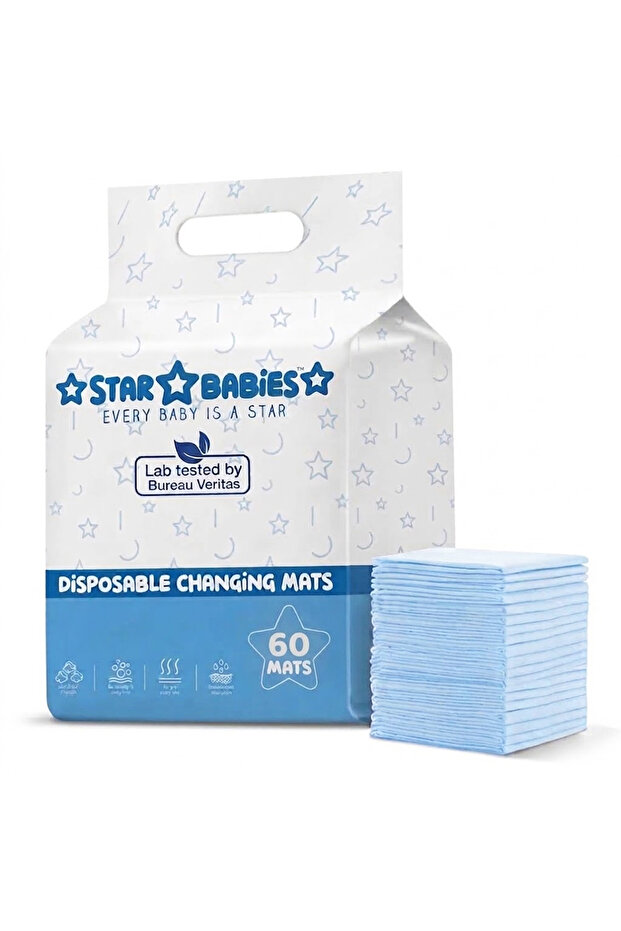Disposable Changing Mats (Pack of 60) – 30 Pcs (33x45 cm) & 30 Pcs (45x60 cm) Blue Ultra-Absorbent Underpads for Infants & Toddlers