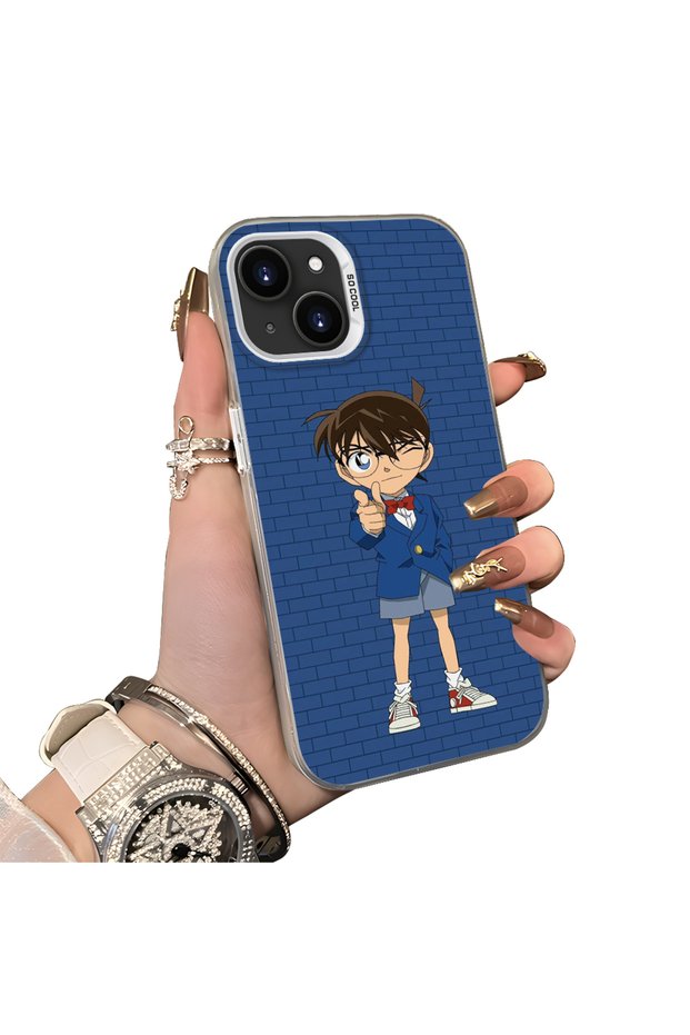 iPhone 13 Mini Compatible Silicone Edge Hard Back Case Konan Patterned Couple Phone Case