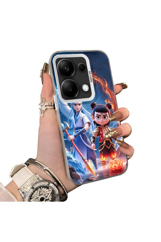 Poco M6 Pro 4g Compatible Silicone Edge Hard Back Case Nezha Patterned Couple Phone Case