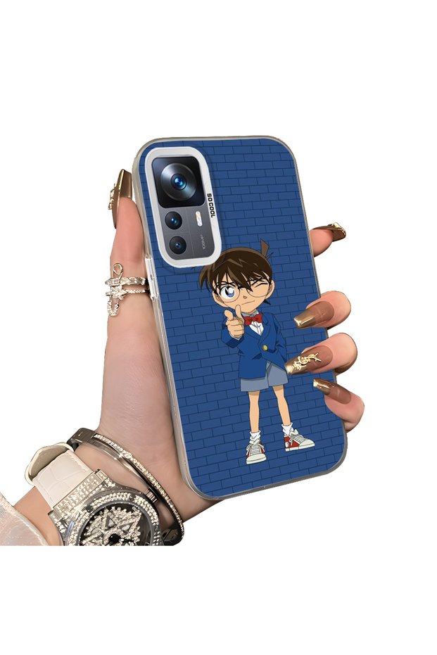 Mi 12t Compatible Silicone Edge Hard Back Case Konan Patterned Couple Phone Case