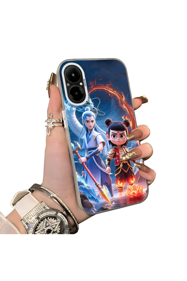 Realme C67 Compatible Silicone Edge Hard Back Case Nezha Patterned Couple Phone Case