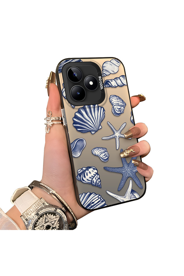Realme C53 Compatible Silicone Edge Hard Back Case Shell Patterned Couple Phone Case