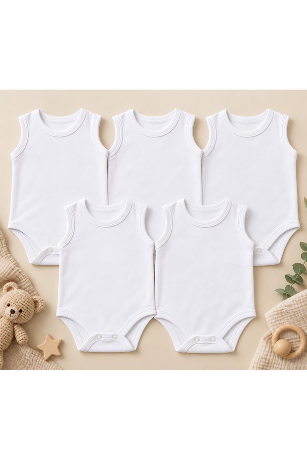 5-Piece Baby Bodysuit Set | Sleeveless Athlete Bodysuit | Baby Zıbın | Cotton