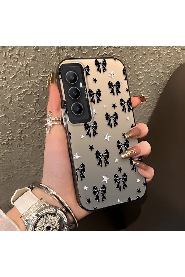 Realme C65 4g Compatible Stylish Black Bow Full Print Case, Non-Slip Edge, Anti-Fingerprint