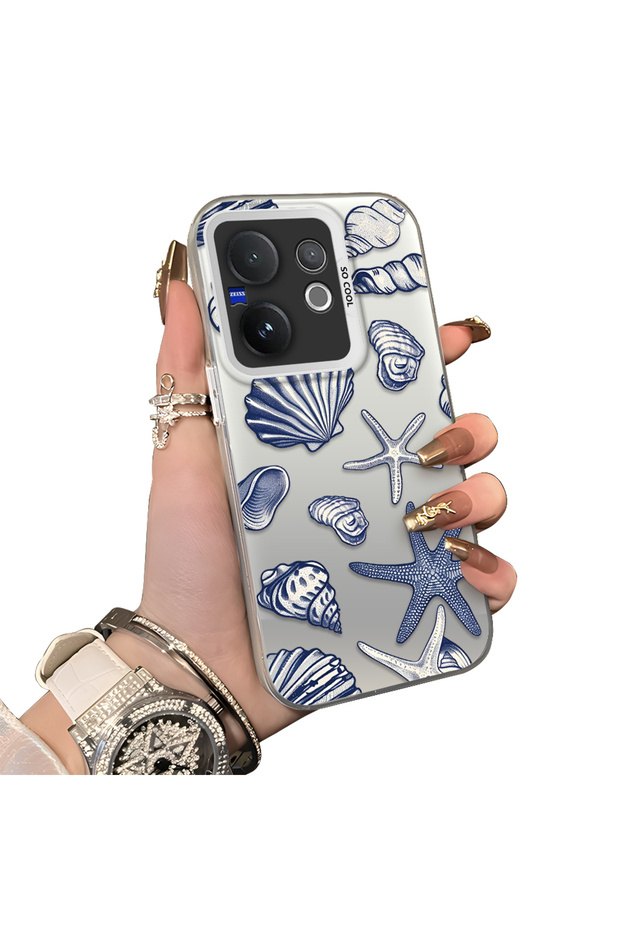 Vivo V60 5g Compatible Silicone Edge Hard Back Case Shell Patterned Couple Phone Case