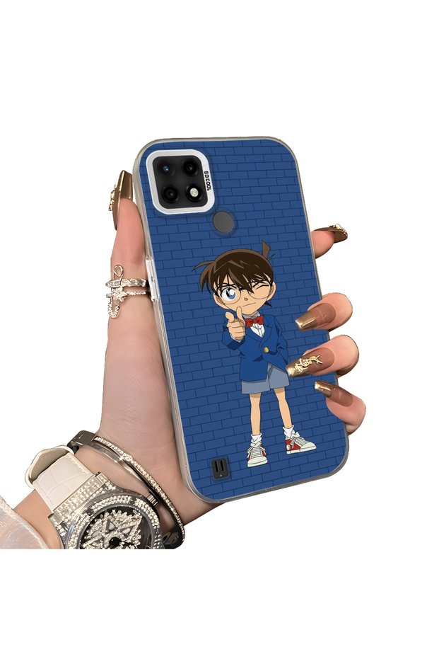 Realme C21 Compatible Silicone Edge Hard Back Case Konan Patterned Couple Phone Case