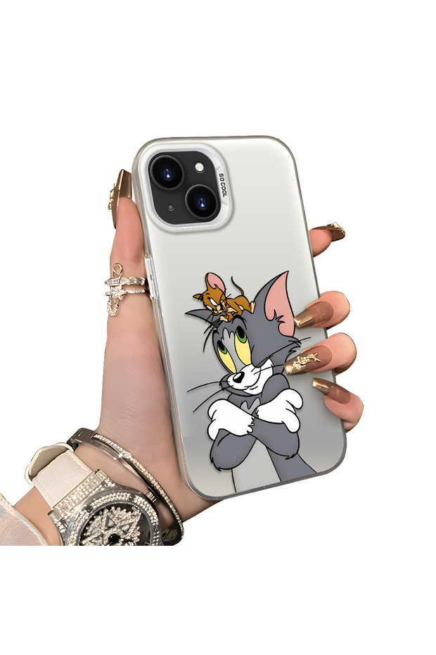 iPhone 15 Compatible Silicone Edge Hard Back Case Mouse Pattern Couple Phone Case