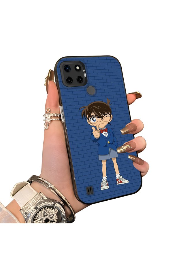 Realme C21Y Compatible Silicone Edge Hard Back Case Konan Patterned Couple Phone Case