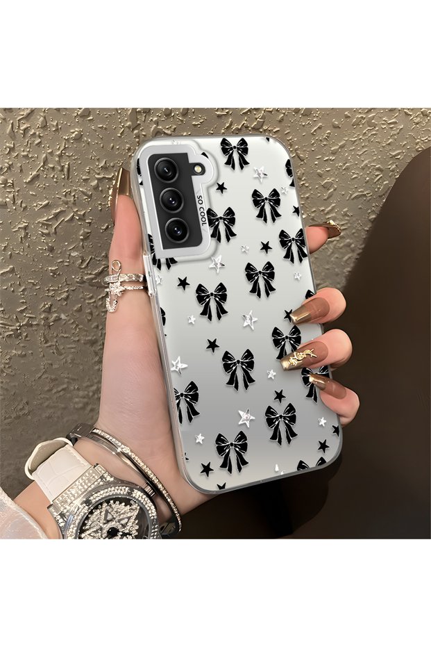 Samsung Galaxy S21 Fe Compatible Stylish Black Bow Full Print Case, Non-Slip Edge, Anti-Fingerprint
