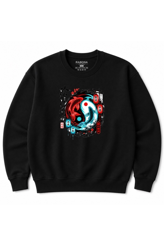 Japanese Yin Yang Koi Fish Sakura Lantern Front & Back Graphic Sweatshirt
