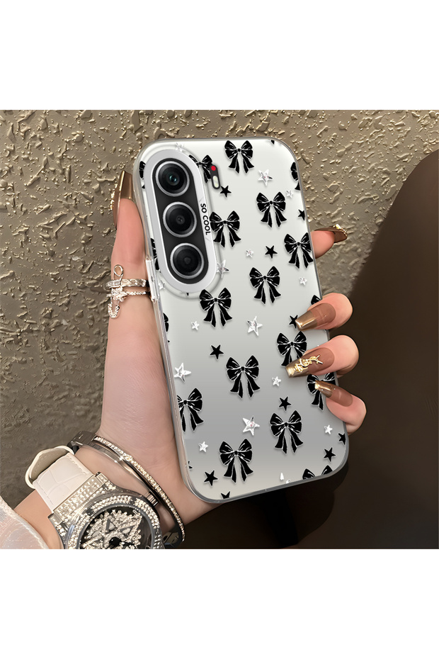 Tecno Camon 40 Compatible Stylish Black Bow Full Print Case, Non-Slip Edge, Anti-Fingerprint