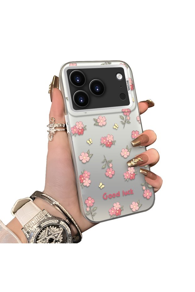 iPhone 17 Pro Max Compatible Silicone Edge Hard Back Case Floral Pattern Couple Phone Case