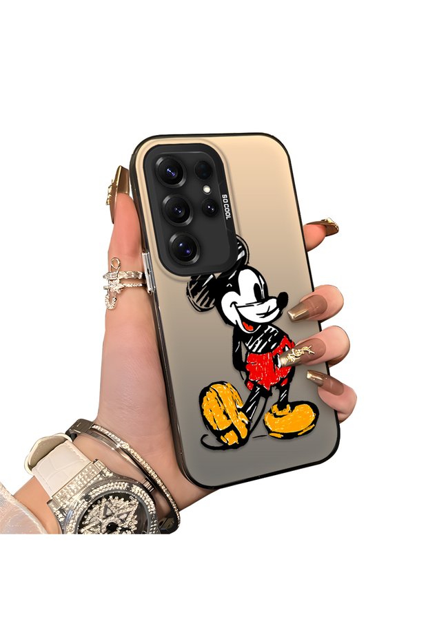 Samsung Galaxy S25 Ultra Compatible Silicone Edge Hard Back Case Mickey Patterned Couple Phone Case