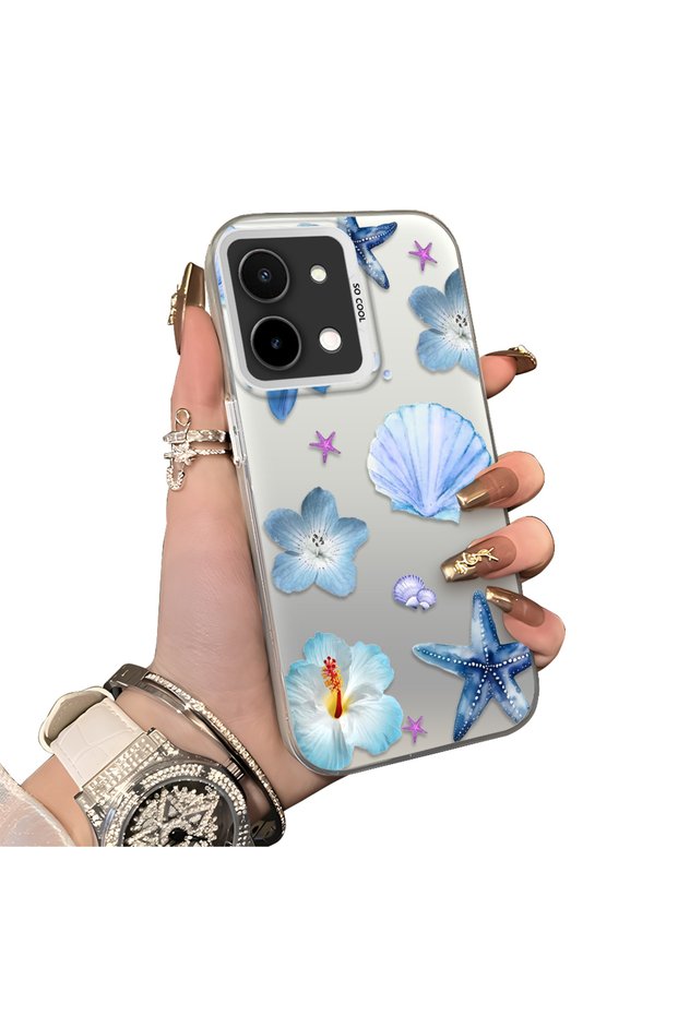 Vivo Y28 Compatible Silicone Edge Hard Back Case Nautical Star Patterned Phone Case