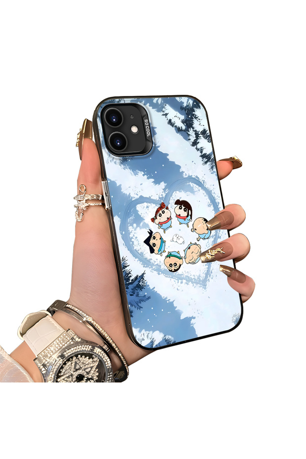 حافظة هاتف متوافقة مع iPhone 11 مصنوعة من السيليكون ذات حافة صلبة وخلفية صلبة بنمط الرسوم المتحركة للزوجين