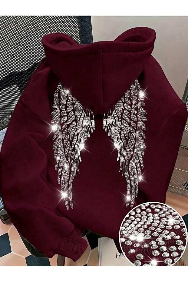 Unisex Soft Textured Wing Stone Printed Design Oversize 3 Thread Hoodie Sweatshirt