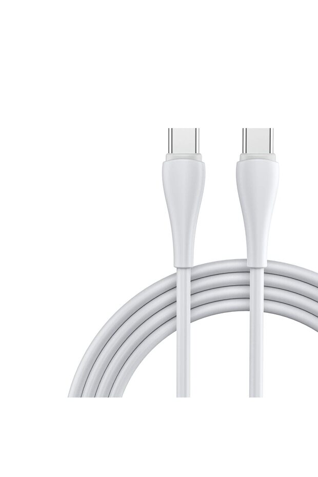 كابل USB-C إلى USB-C بطول 1 متر، مصنوع من مادة TPE المجدولة، للشحن السريع ونقل البيانات، باللون الأبيض