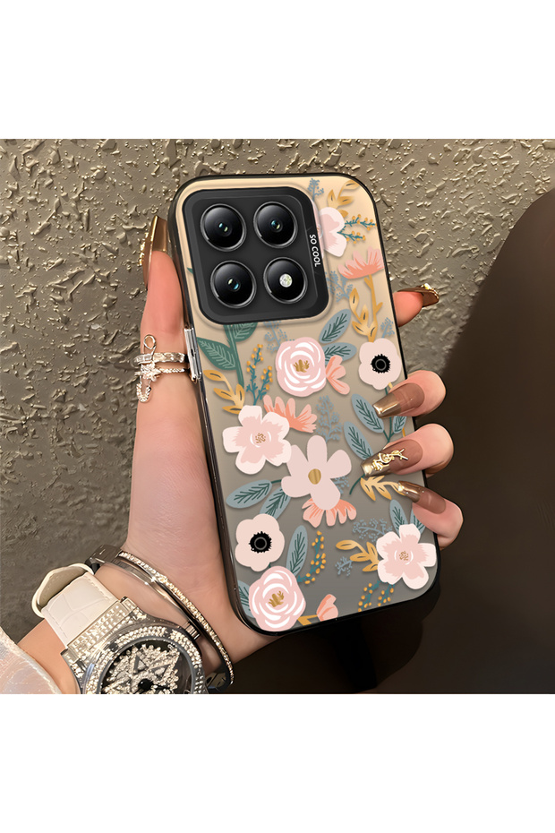 Mi 14t Compatible Pink Spring Flower and Green Leaf Pattern Phone Case, Shock Protection