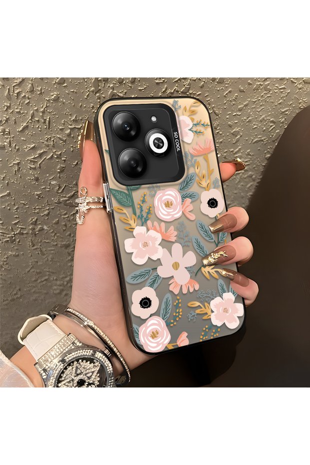 Tecno Spark 20 Compatible Pink Spring Flower and Green Leaf Pattern Phone Case, Shock Protection