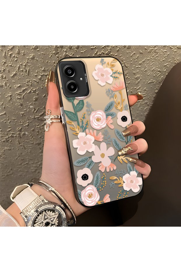 Samsung Galaxy A06 4G/5G Compatible Pink Spring Flower and Green Leaf Pattern Phone Case, Shock Protection