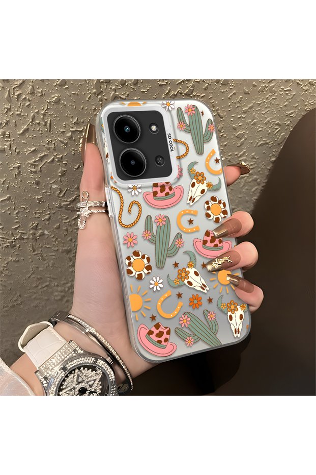 Redmi 15C 4g Compatible Western Cowboy Cactus and Sun Pattern Phone Case, Shock Protection